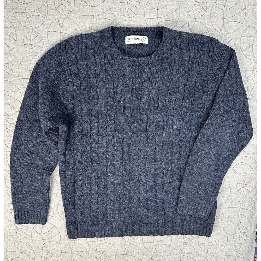 Line Of‎ Trade 100% Shetland Wool Navy Cable Knit Fisherman Sweater / Men's XL